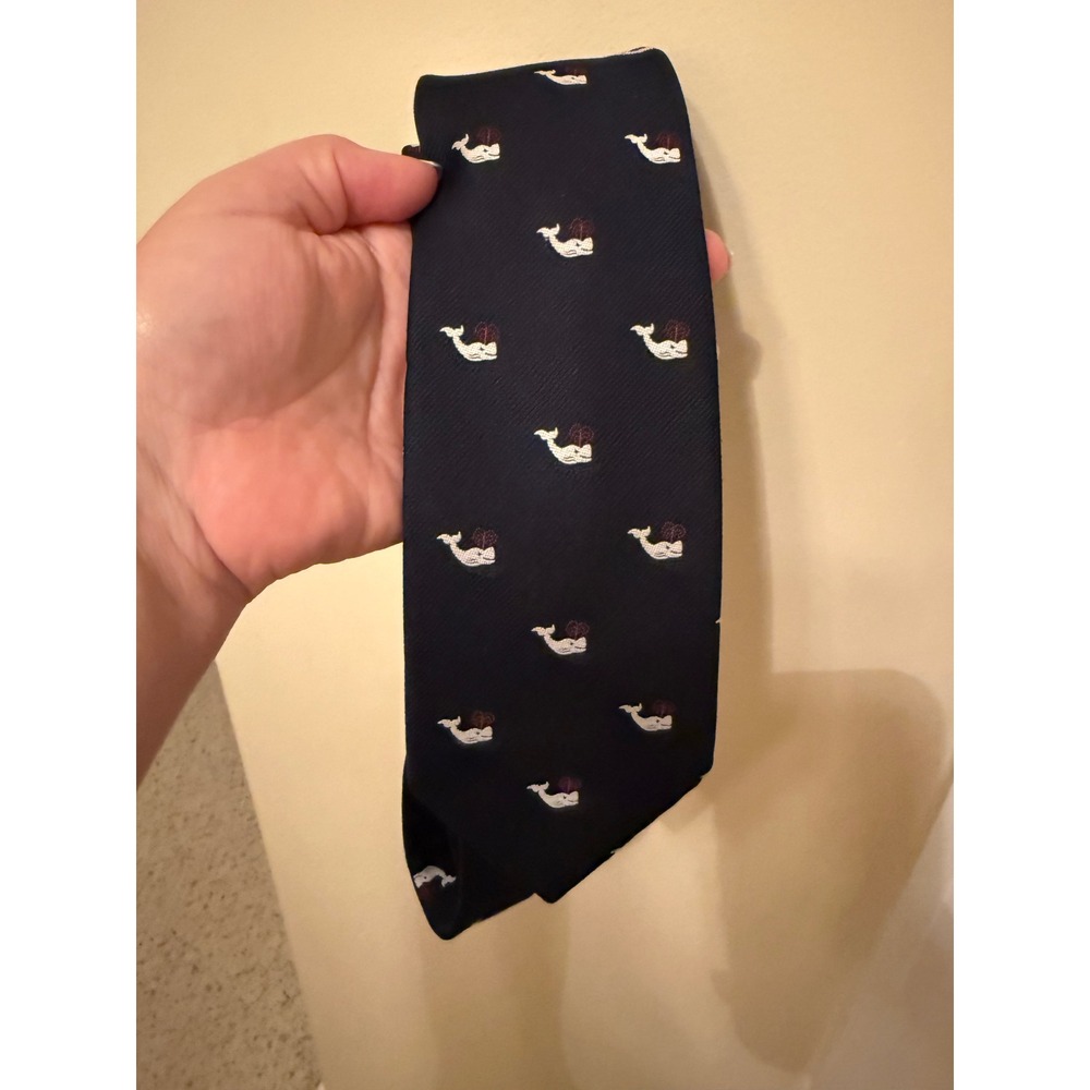 Cape Cod Neckwear Mens Navy Blue Silk Whale Embroidered Nautical Preppy Tie